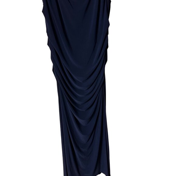Adrianna Papell Size 20W Midnight Blue Jersey Sleeveless Gown With Draped Detail - Picture 14 of 16
